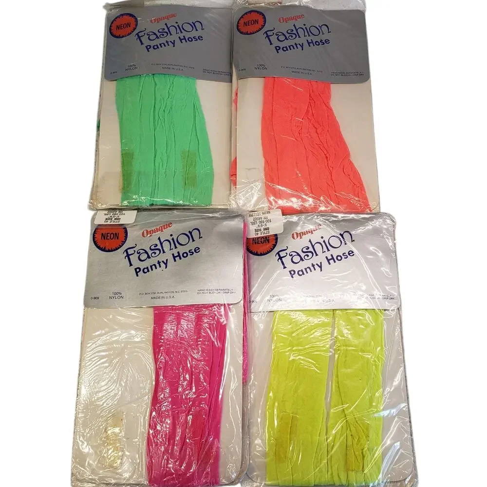 Vintage Opaque Panty Hose Neon Pink Green Yellow Orange 80s One Size